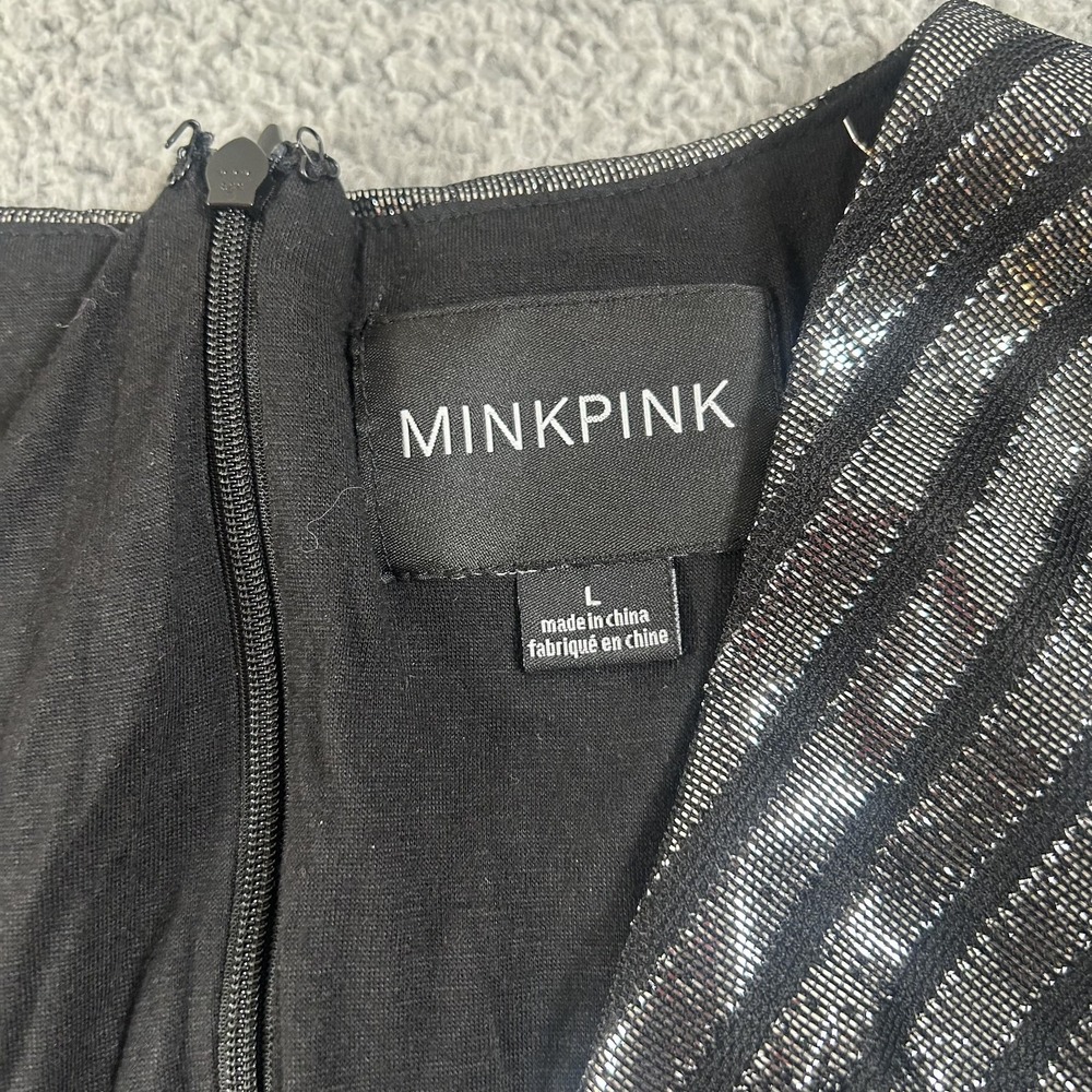MINKPINK Romper Womens Large Black Metallic Striped Sleeveless Party IM15F2061 - Picture 3 of 16